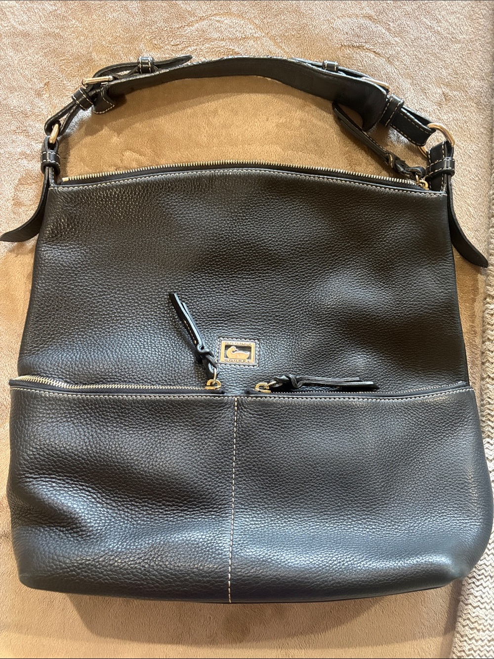 DOONEY & BOURKE Black Pebbled Leather Shoulder Hobo Bag Handbag Purse